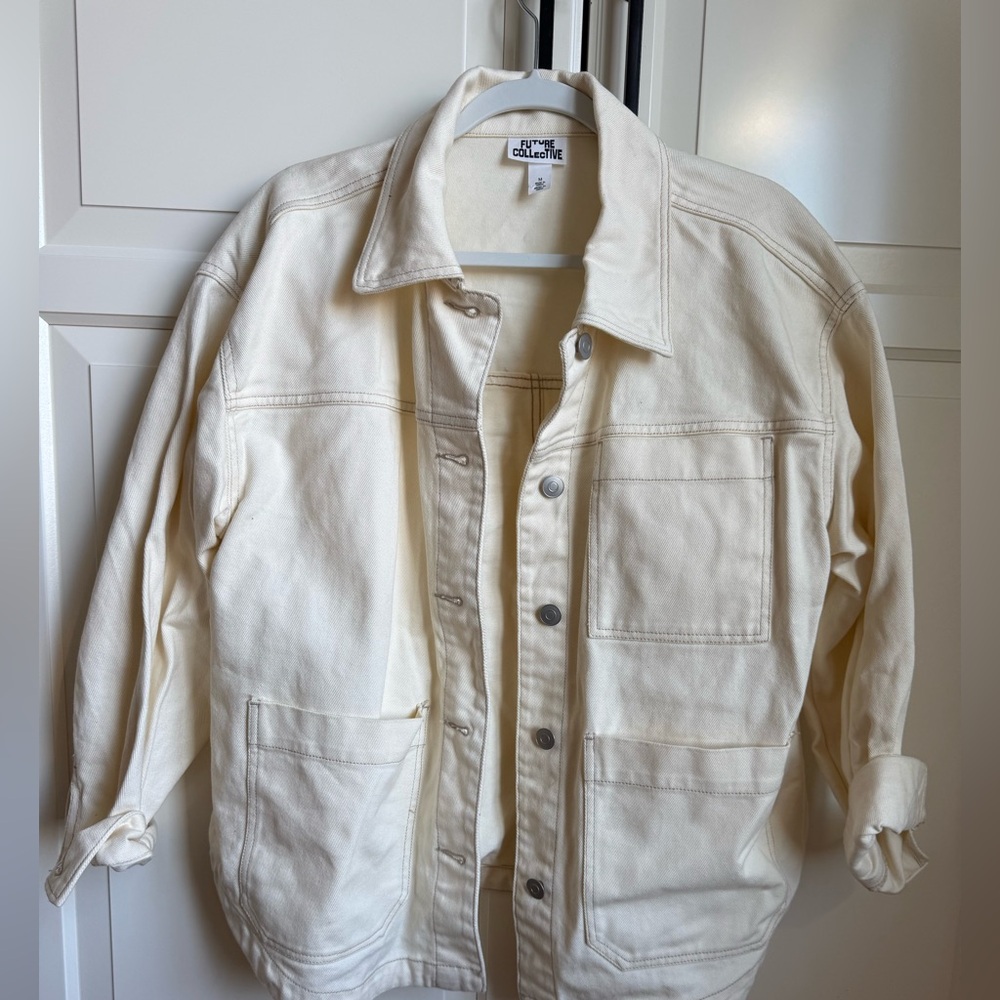 Future Collective Oversized Cream Denim Barn Jacket. Size M.